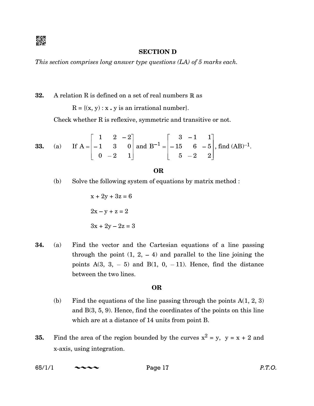 CBSE Class 12 65-1-1 MATHEMATICS 2023 Question Paper - Page 17