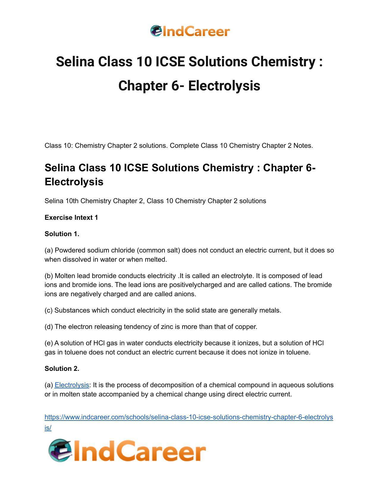 Selina Class 10 ICSE Solutions Chemistry : Chapter 6- Electrolysis - Page 2