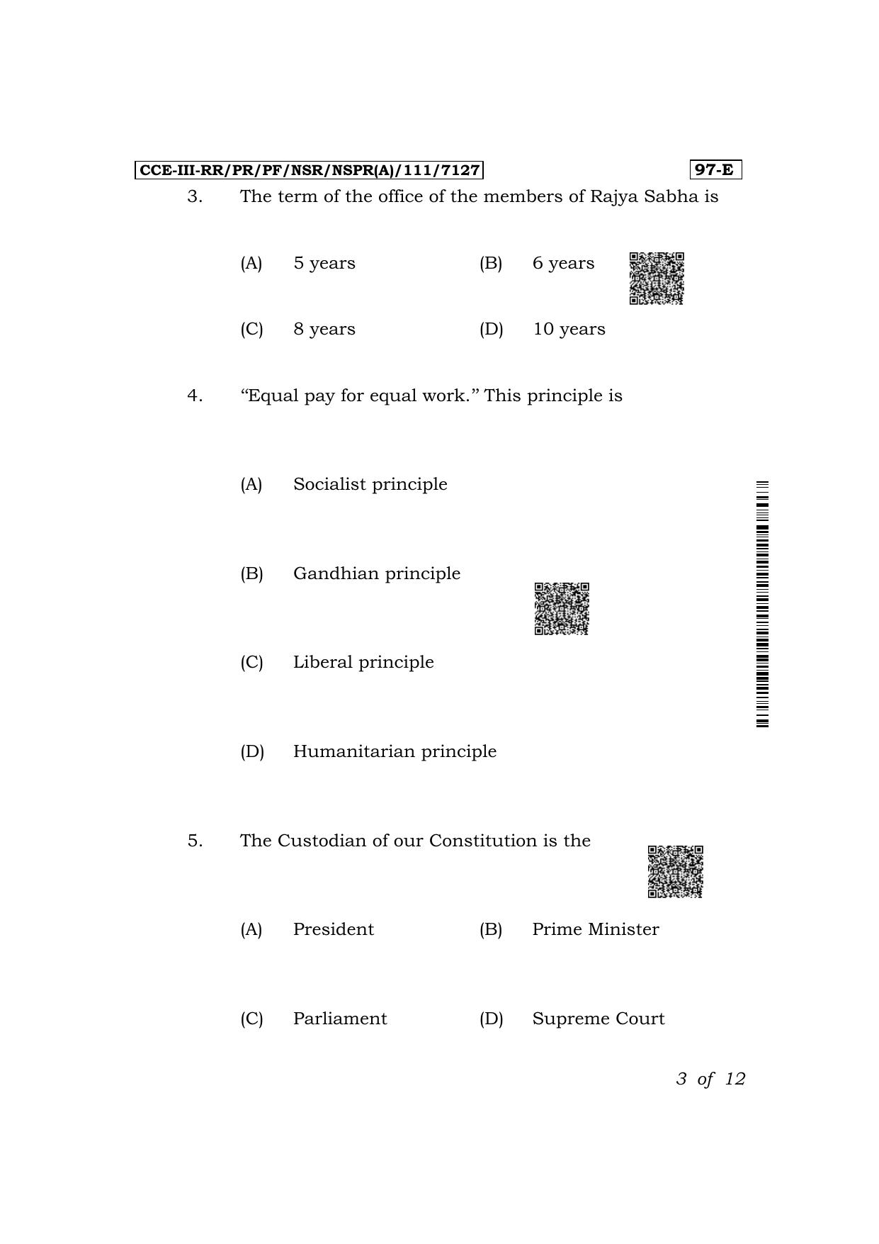 Karnataka SSLC Political Science (English Medium) Exam 3 Question Paper 2024 (A Version) - Page 3