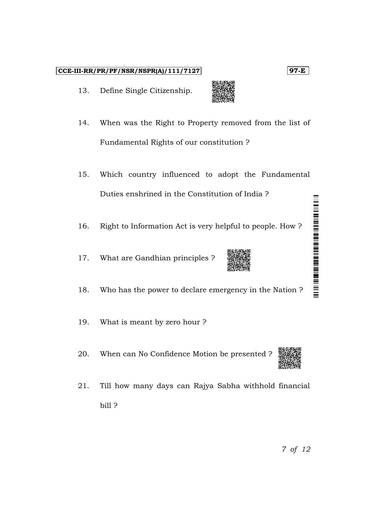 Karnataka SSLC Political Science (English Medium) Exam 3 Question Paper 2024 (A Version) - Page 7