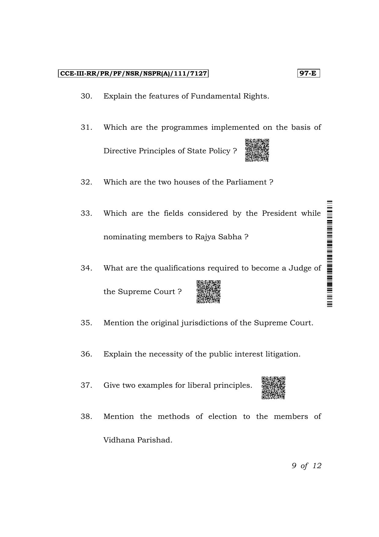Karnataka SSLC Political Science (English Medium) Exam 3 Question Paper 2024 (A Version) - Page 9