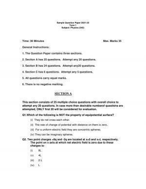 CBSE Class 12th Physics Sample Question Paper 2021-22