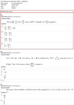 JEE Mains 2022: B Arch & B Planning English (Shift 1) 23-06-2022 Question Paper