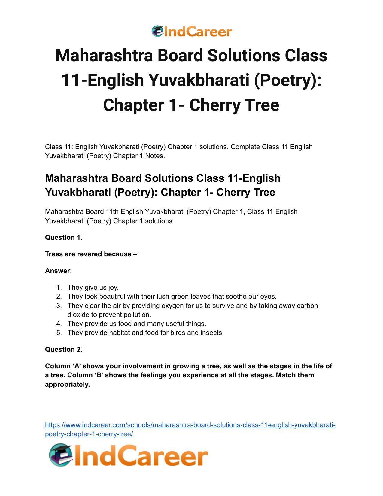 Maharashtra Board Solutions Class 11-English Yuvakbharati (Poetry): Chapter 1- Cherry Tree - Page 2