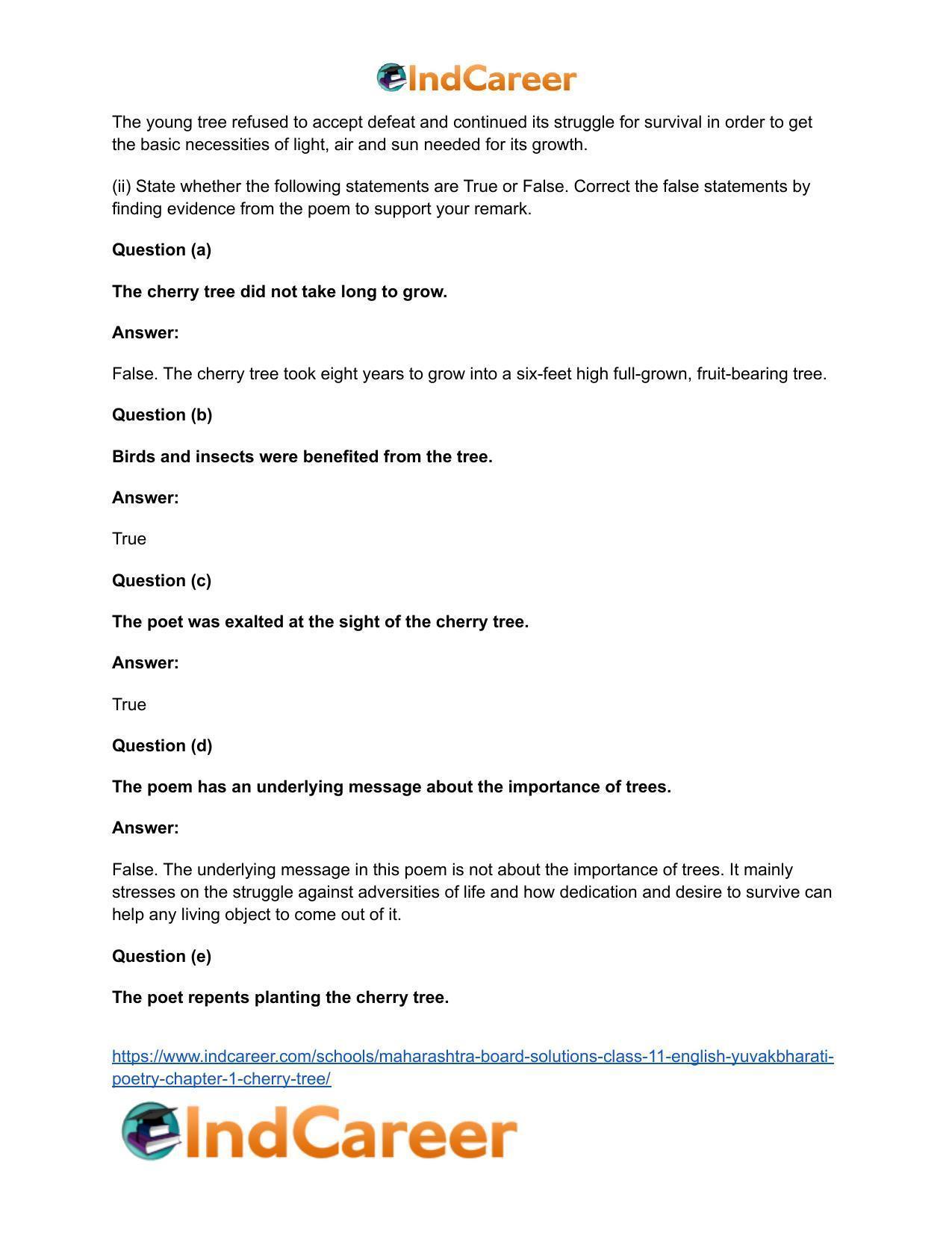 Maharashtra Board Solutions Class 11-English Yuvakbharati (Poetry): Chapter 1- Cherry Tree - Page 6
