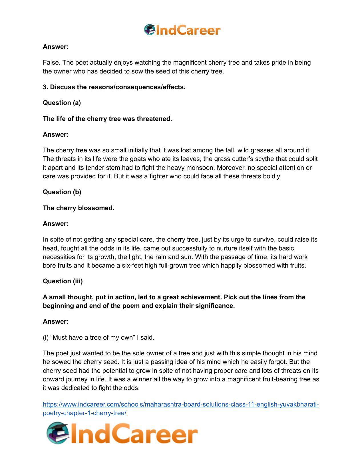 Maharashtra Board Solutions Class 11-English Yuvakbharati (Poetry): Chapter 1- Cherry Tree - Page 7