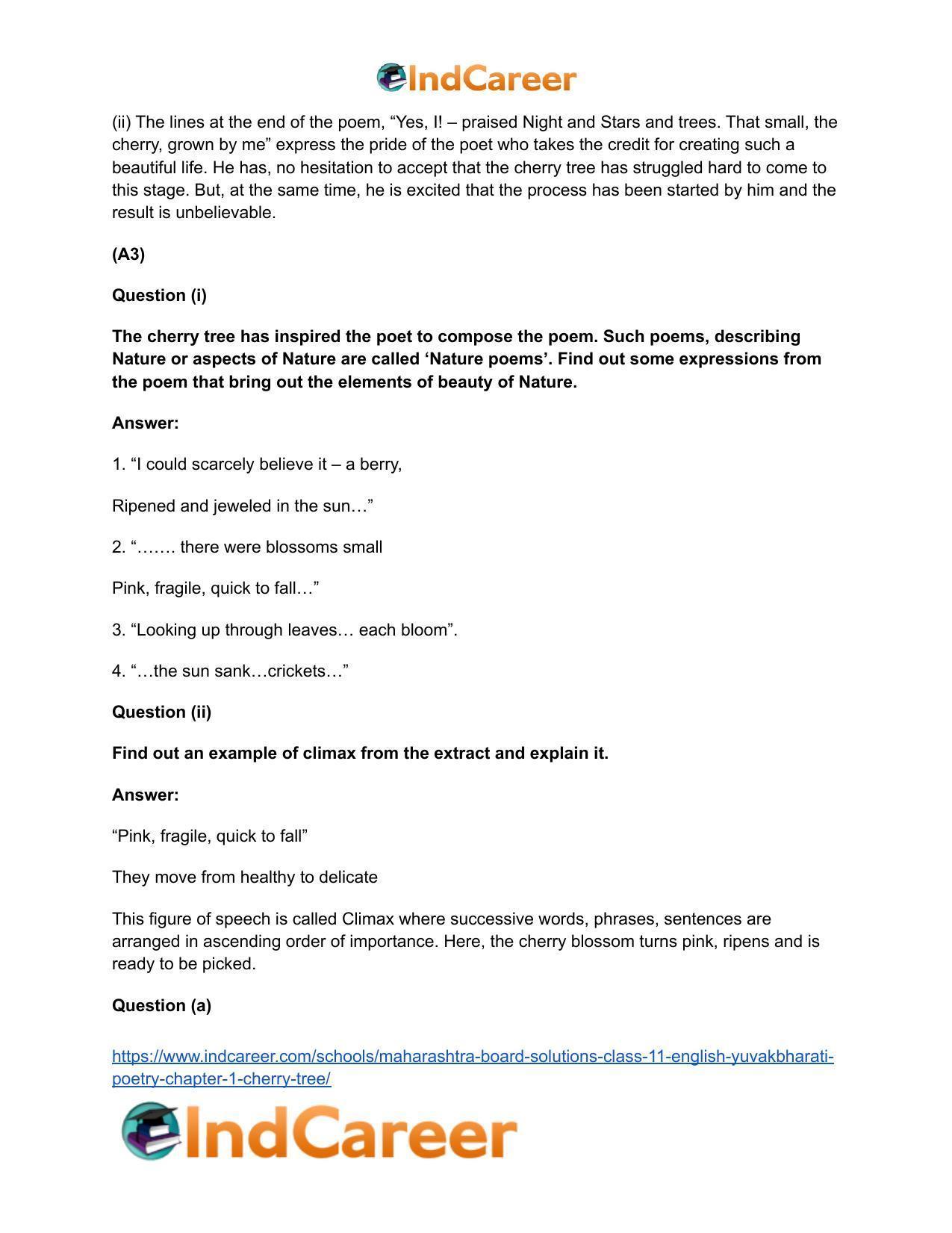 Maharashtra Board Solutions Class 11-English Yuvakbharati (Poetry): Chapter 1- Cherry Tree - Page 8