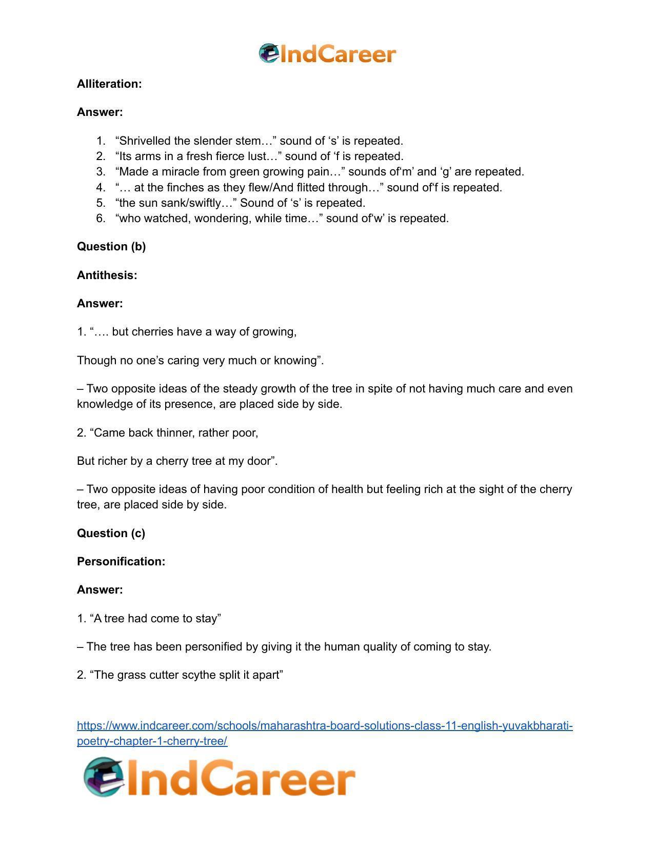 Maharashtra Board Solutions Class 11-English Yuvakbharati (Poetry): Chapter 1- Cherry Tree - Page 9