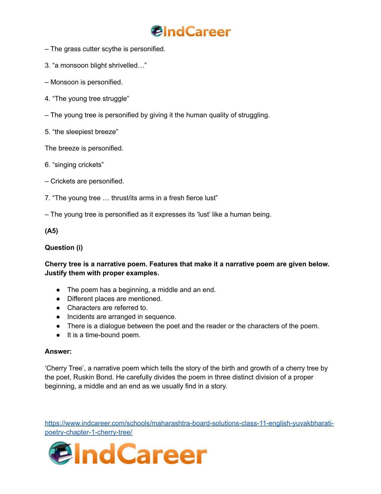 Maharashtra Board Solutions Class 11-English Yuvakbharati (Poetry): Chapter 1- Cherry Tree - Page 10