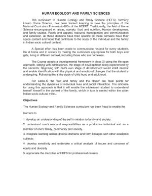 HP Board Class 11th Syllabus for Human Ecology & Family Science