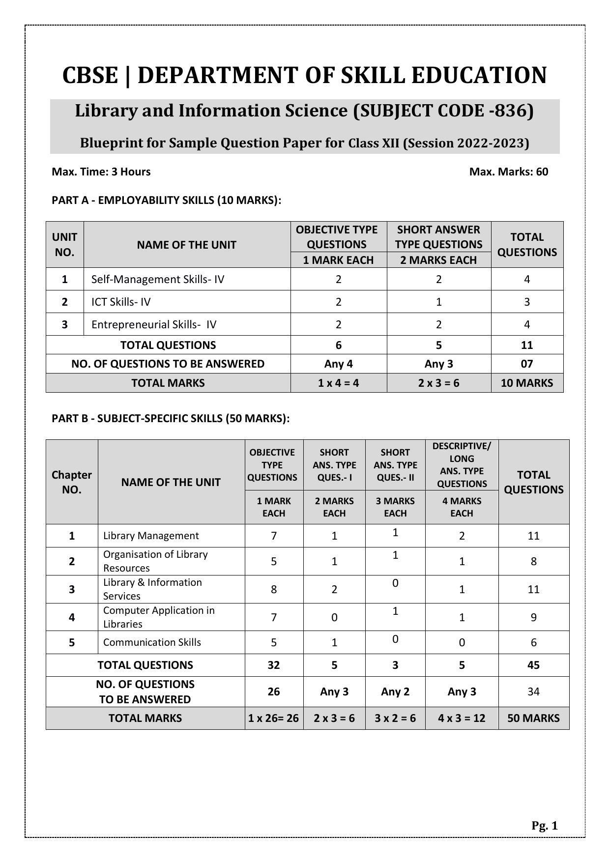 CBSE Class 10 Library & Information Science (Skill Education) Sample Papers 2023 - Page 1