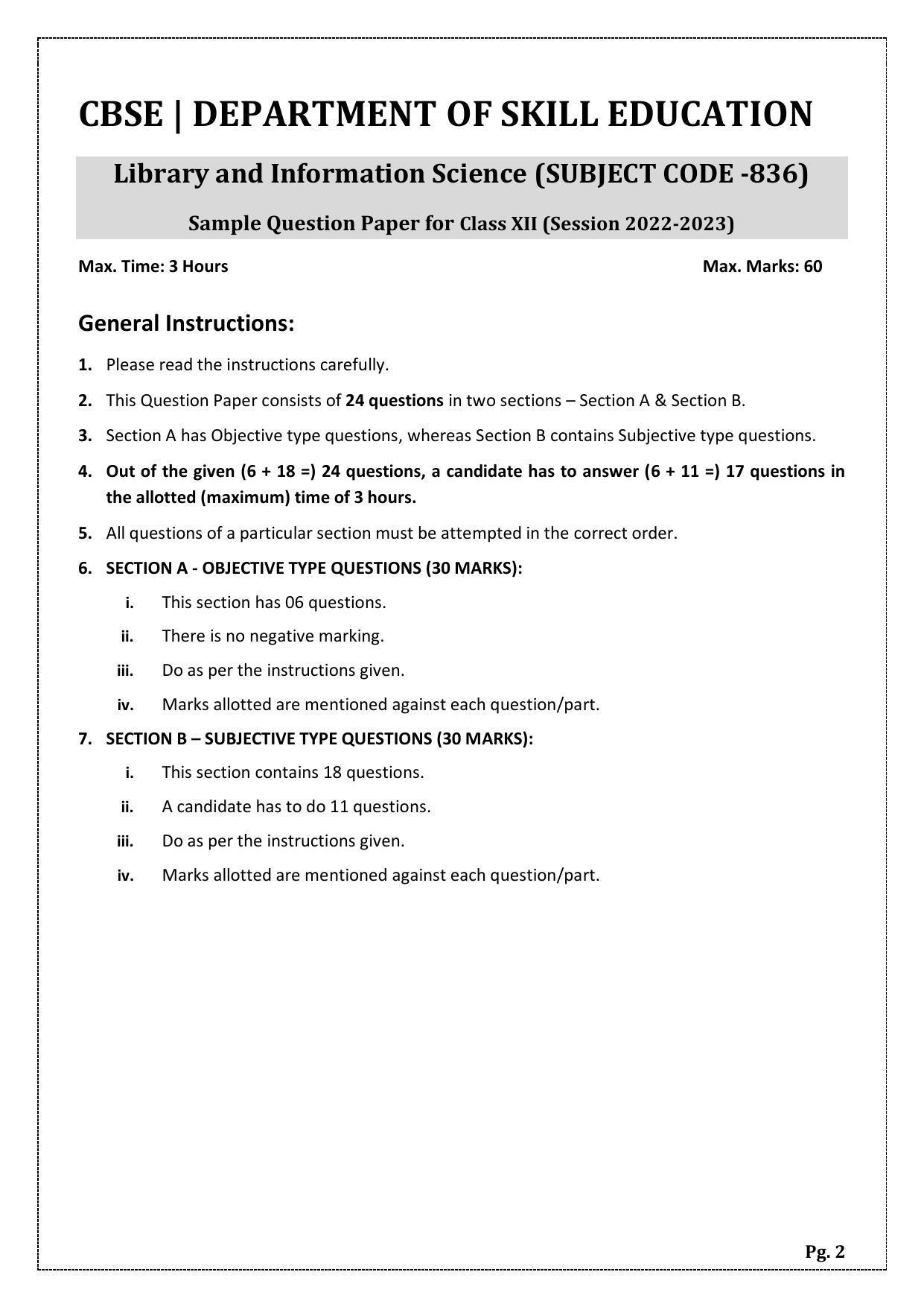 CBSE Class 10 Library & Information Science (Skill Education) Sample Papers 2023 - Page 2