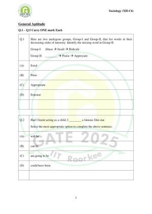 GATE 2025 Humanities & Social Sciences - Sociology (XH-C6) Question Paper