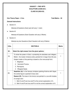 CBSE Class 12 Sculpture Sample Question Paper 2024-25