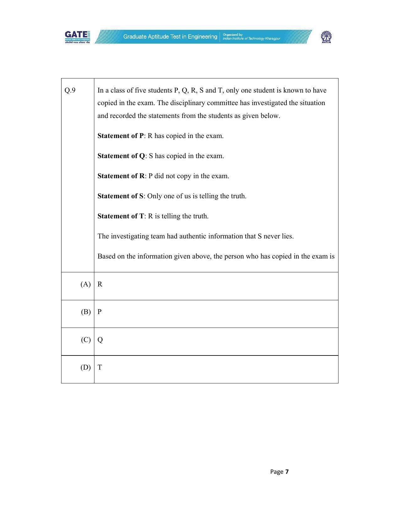 GATE 2022 Environmental Science & Engineering (ES) Question Paper - Page 7