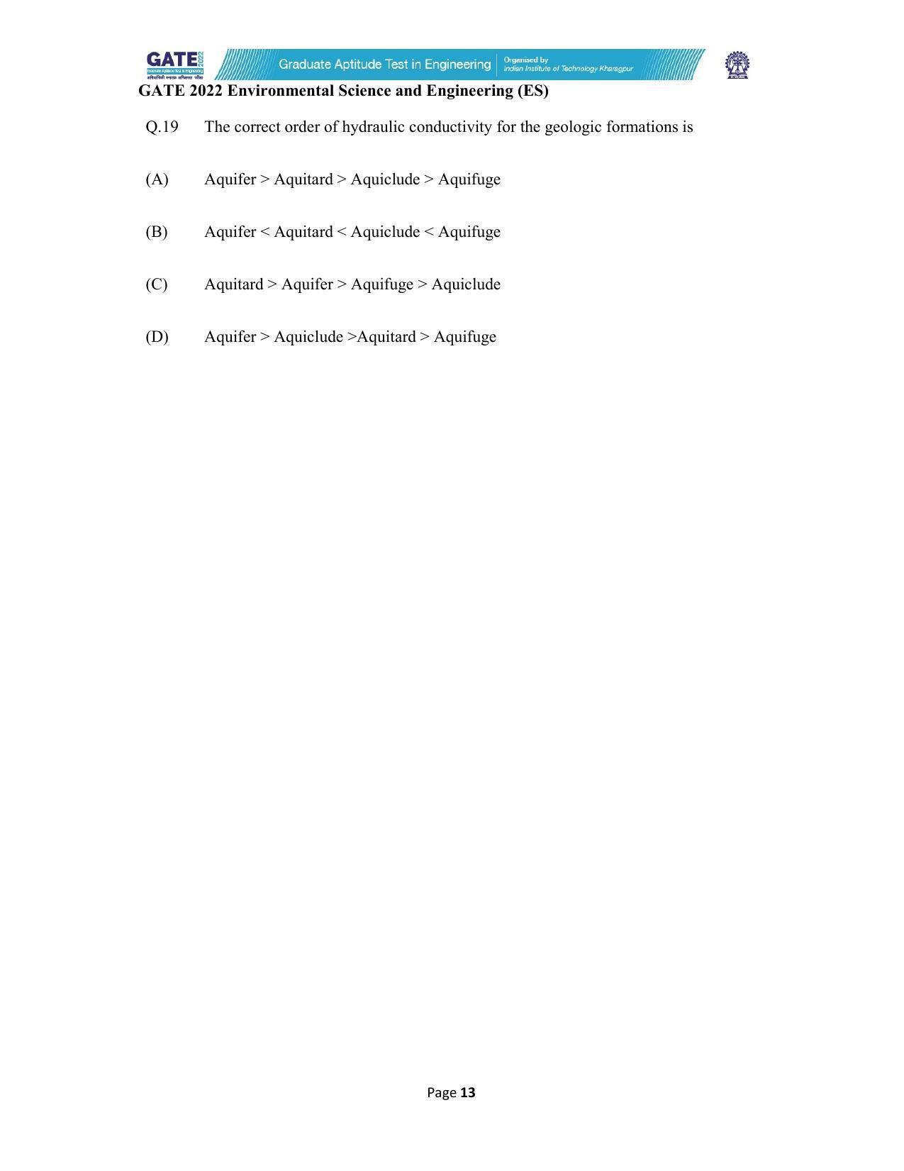 GATE 2022 Environmental Science & Engineering (ES) Question Paper - Page 13