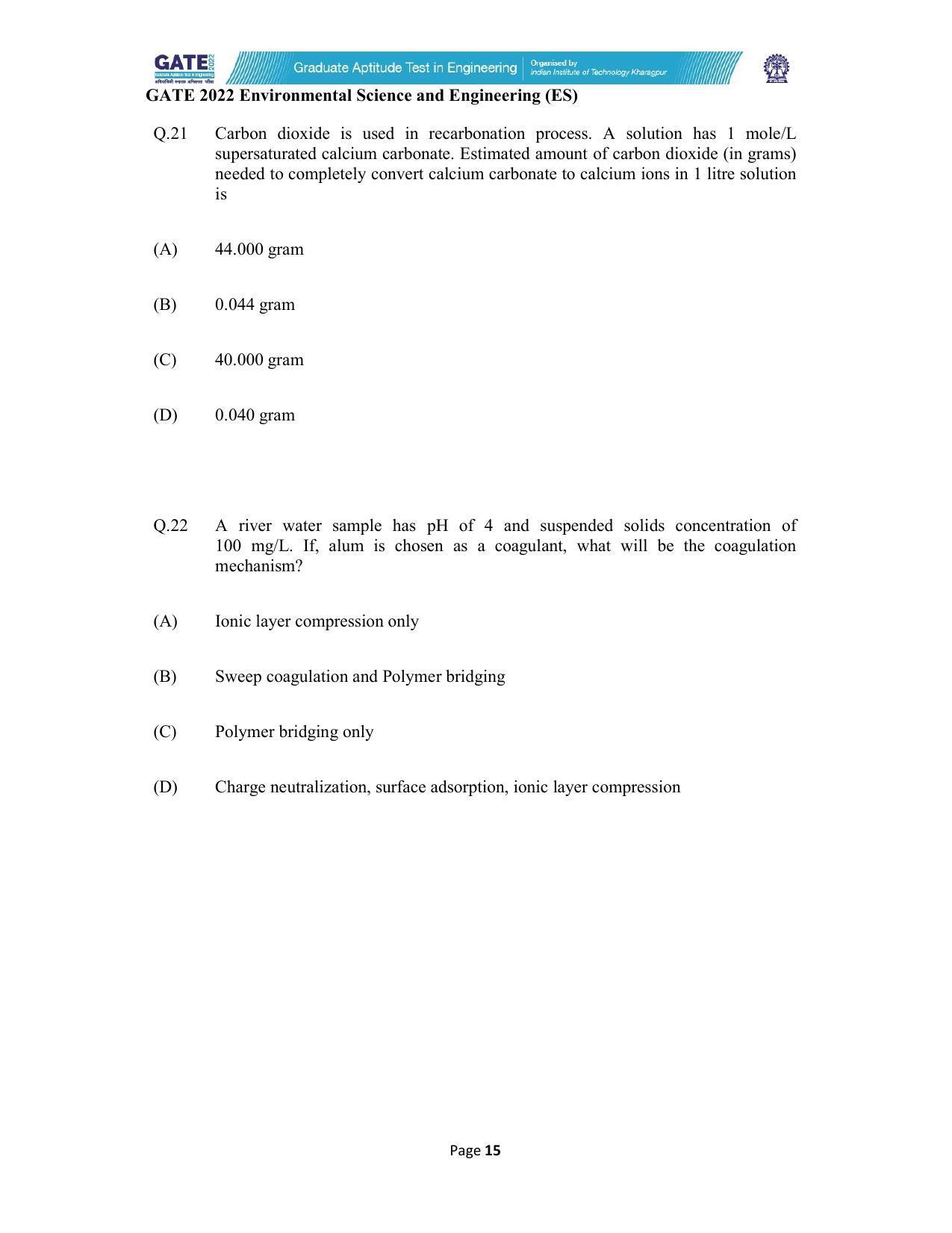 GATE 2022 Environmental Science & Engineering (ES) Question Paper - Page 15