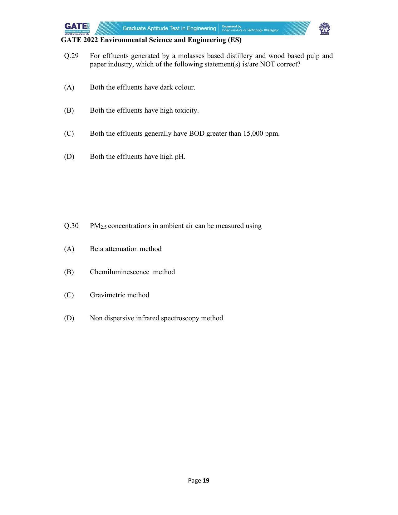 GATE 2022 Environmental Science & Engineering (ES) Question Paper - Page 19