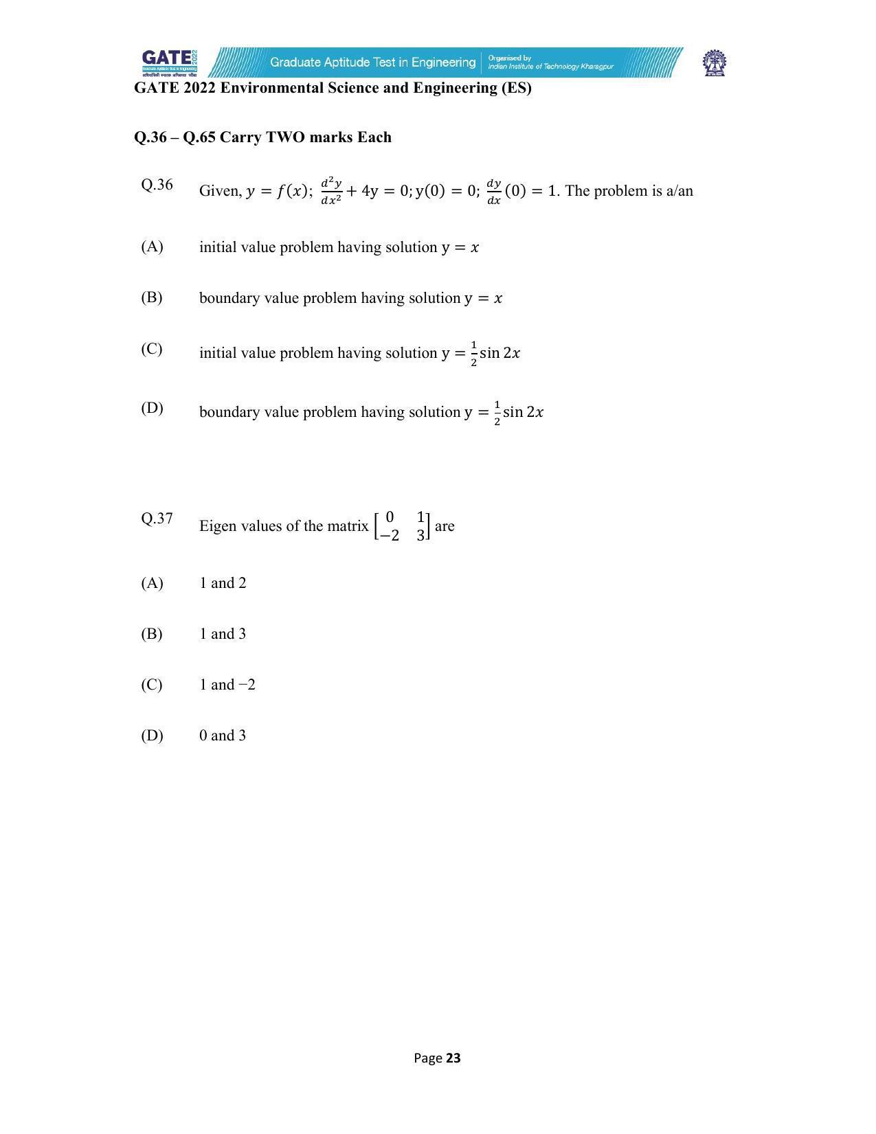 GATE 2022 Environmental Science & Engineering (ES) Question Paper - Page 23
