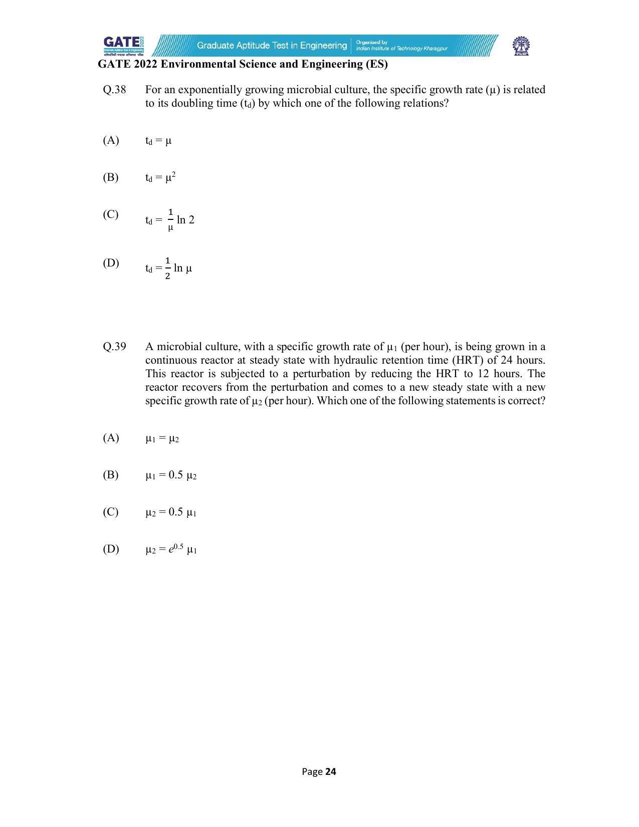GATE 2022 Environmental Science & Engineering (ES) Question Paper - Page 24
