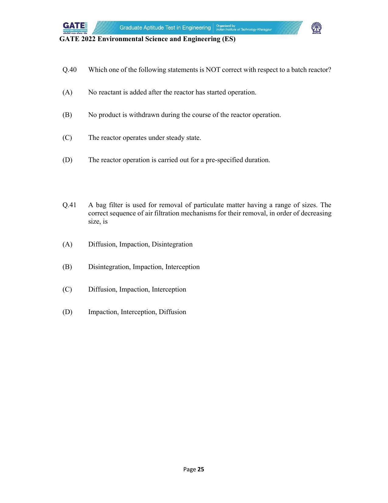 GATE 2022 Environmental Science & Engineering (ES) Question Paper - Page 25