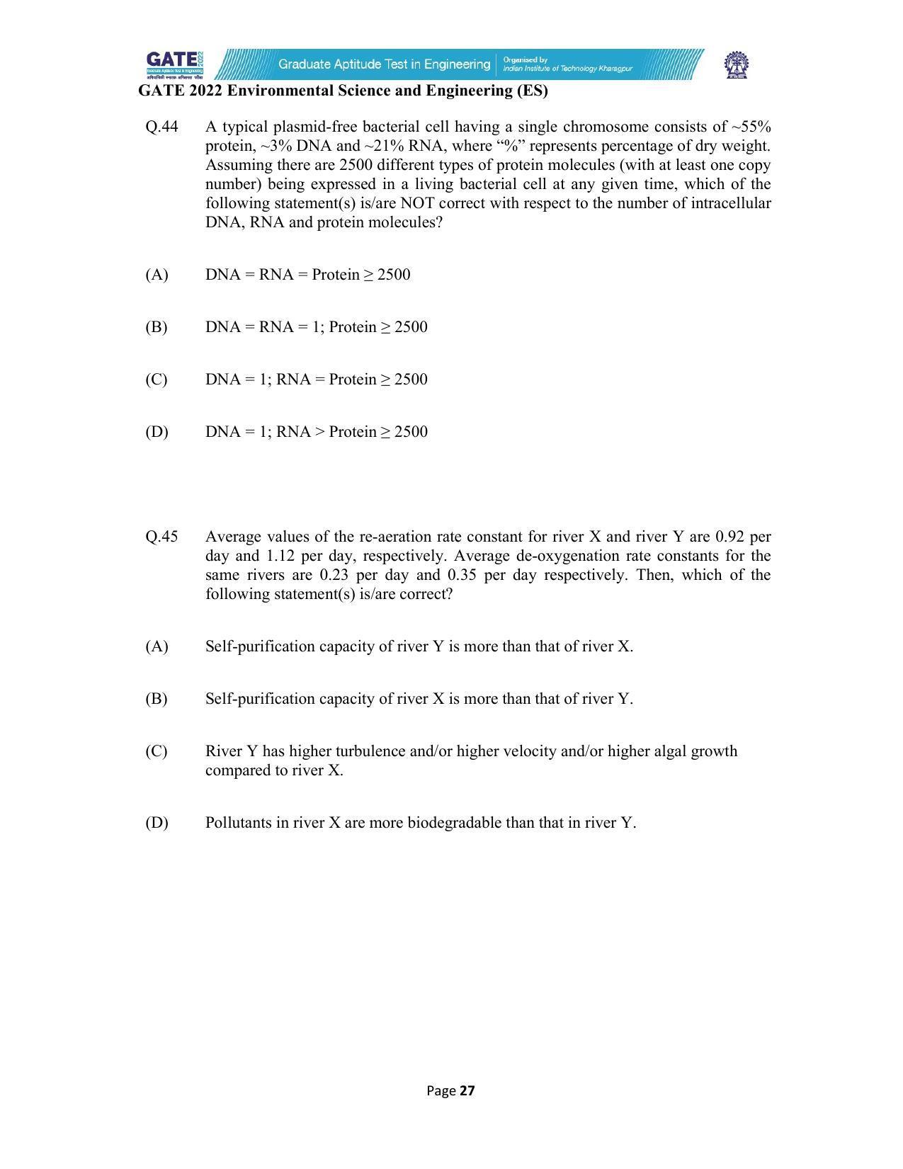 GATE 2022 Environmental Science & Engineering (ES) Question Paper - Page 27