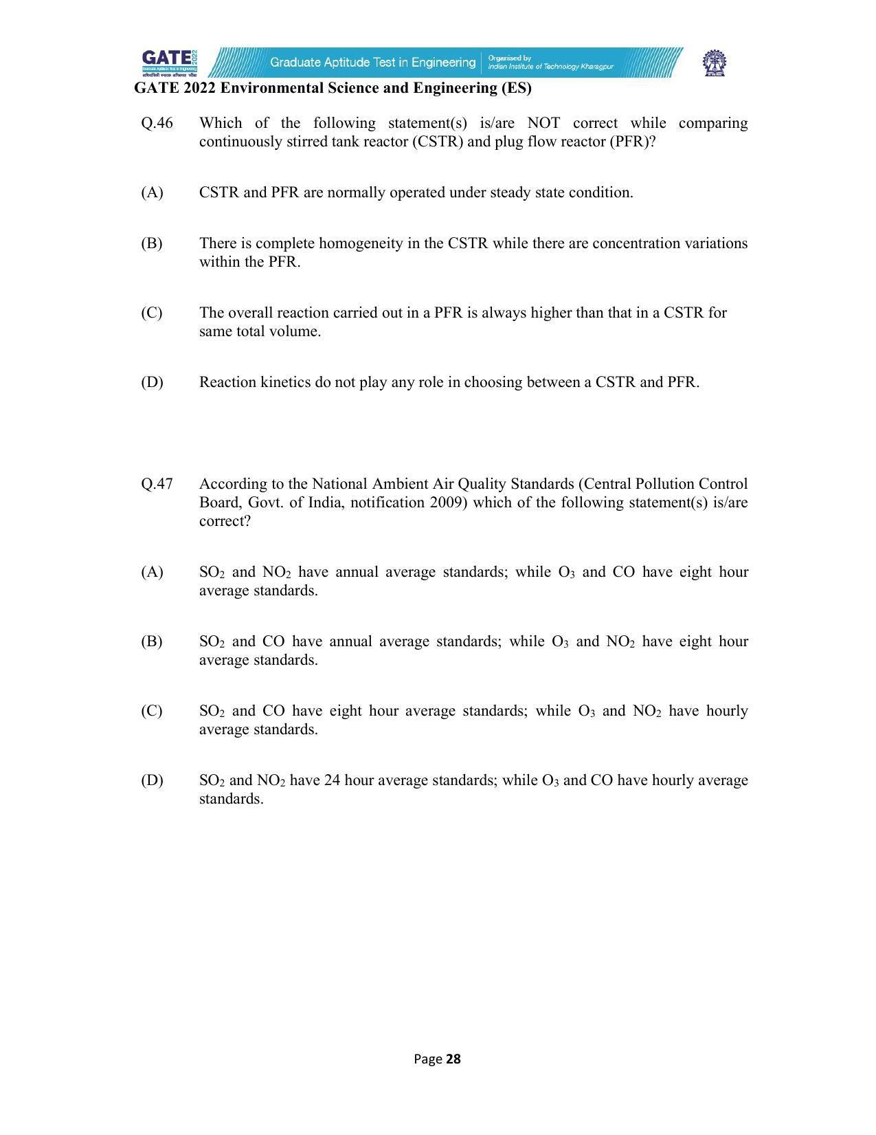 GATE 2022 Environmental Science & Engineering (ES) Question Paper - Page 28