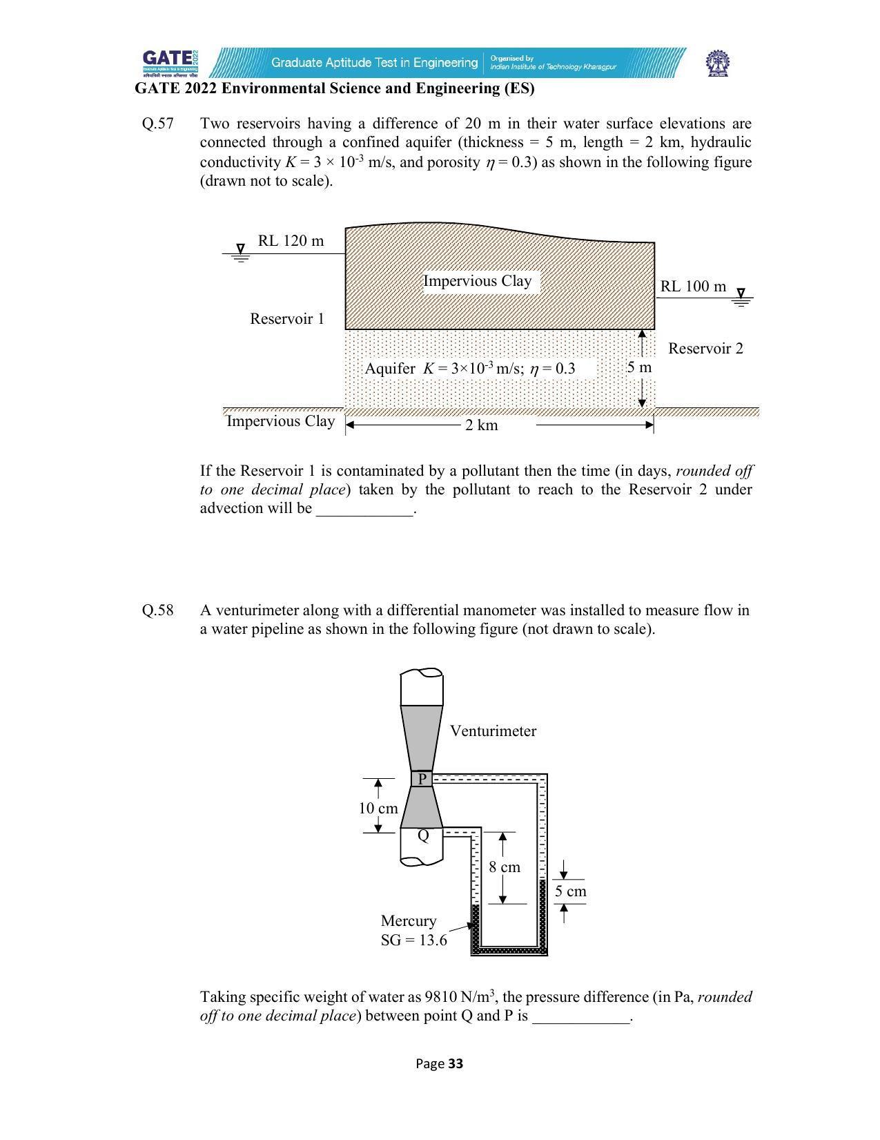 GATE 2022 Environmental Science & Engineering (ES) Question Paper - Page 33