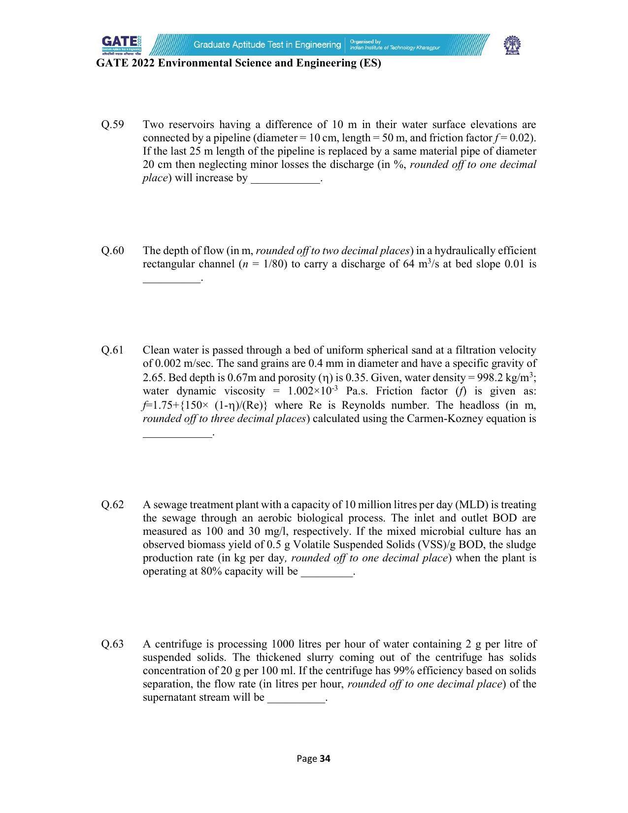 GATE 2022 Environmental Science & Engineering (ES) Question Paper - Page 34