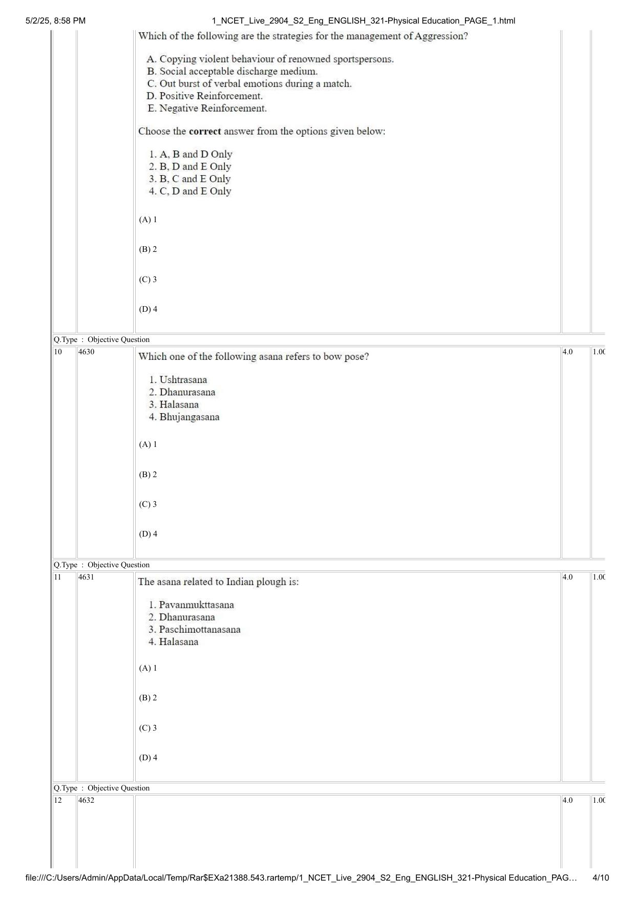NCET 2025 Question Paper - Physical Education - Page 4