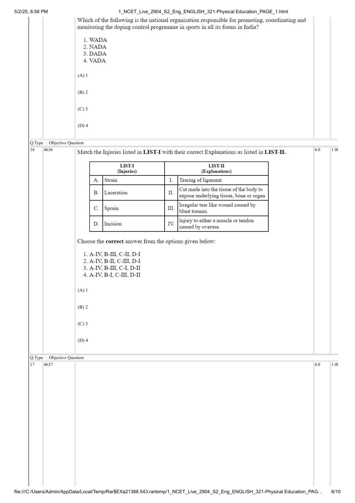 NCET 2025 Question Paper - Physical Education - Page 6