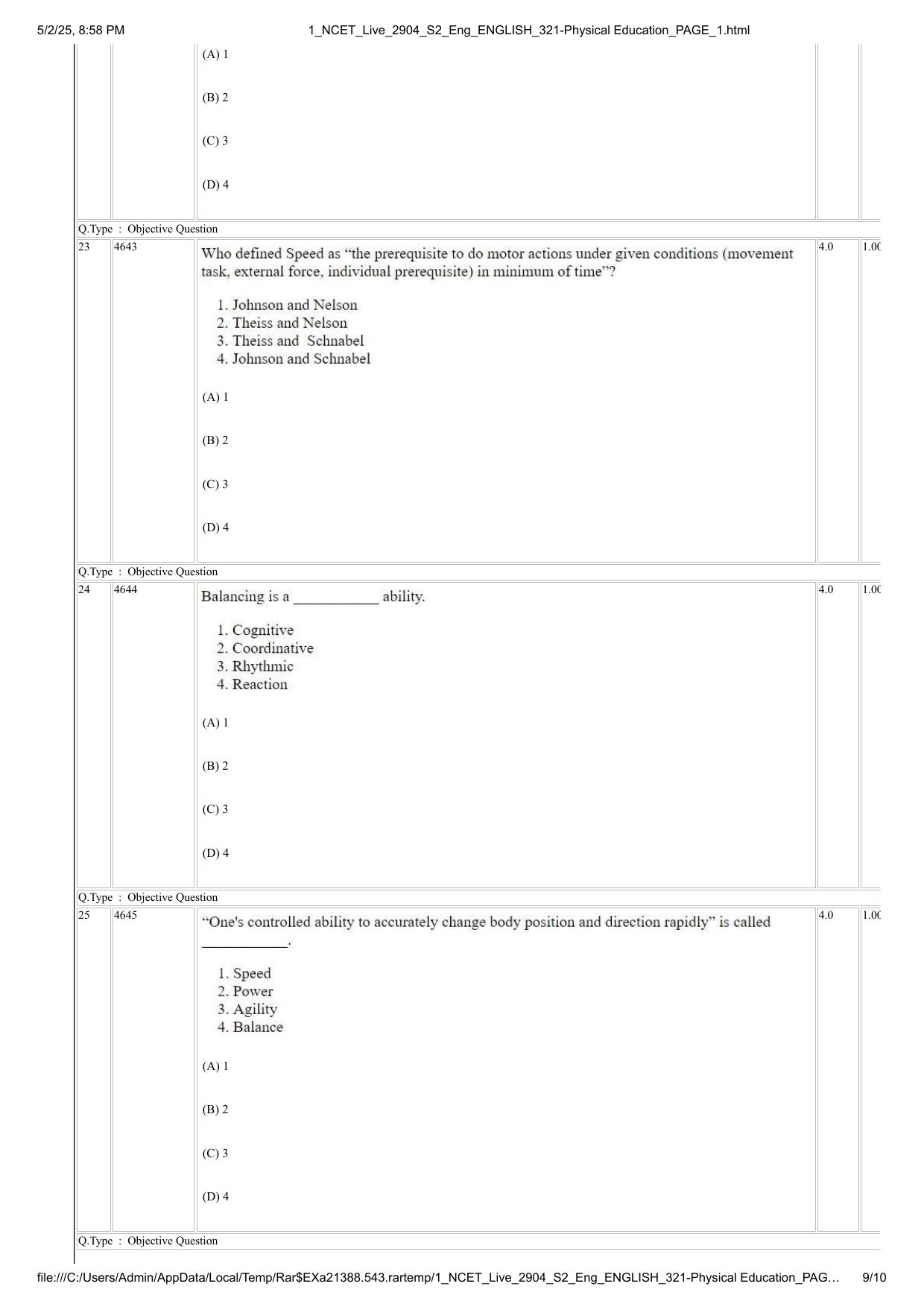 NCET 2025 Question Paper - Physical Education - Page 9