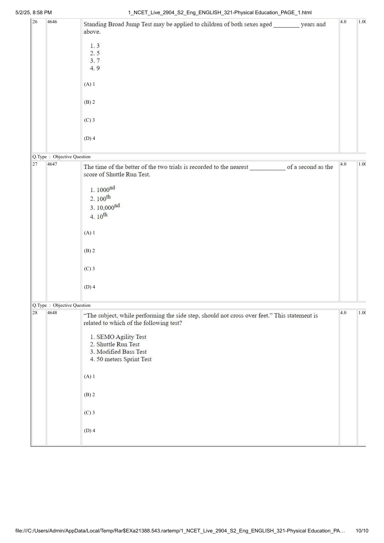 NCET 2025 Question Paper - Physical Education - Page 10