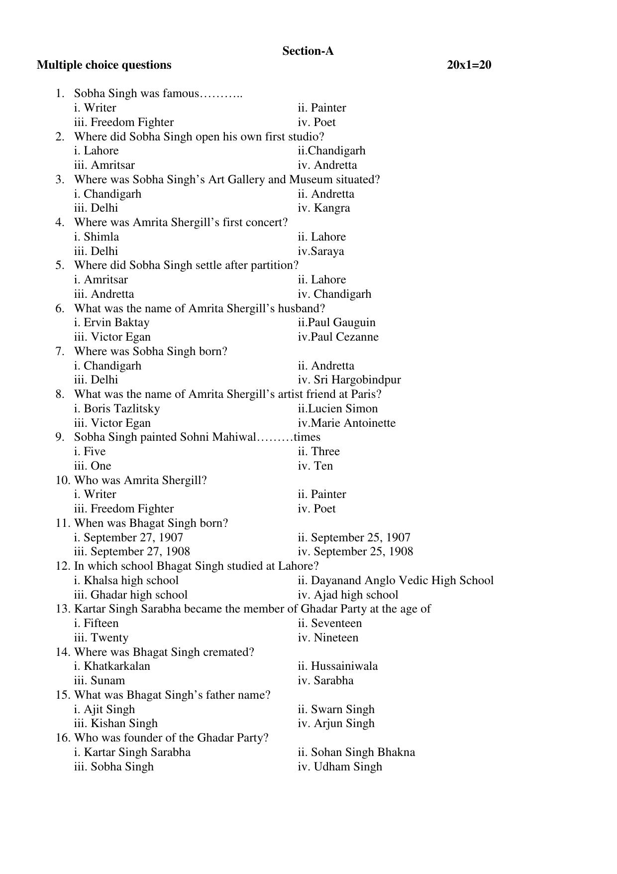 PSEB 10th Punjab History and Culture- B Paper A Model Paper 2025 - Page 2