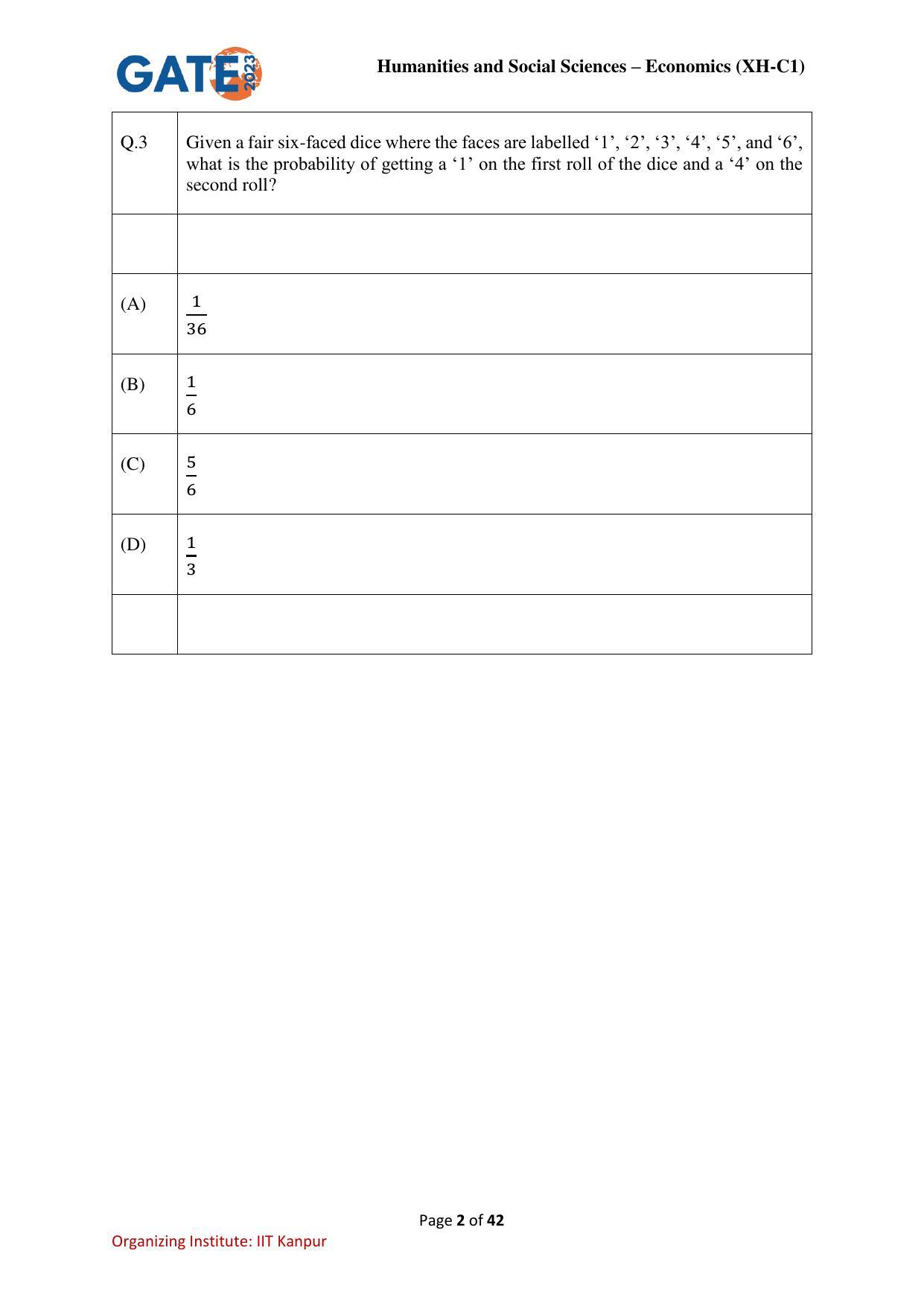GATE 2023 Humanities & Social Sciences – Economics (XH-C1) Question Paper - Page 2
