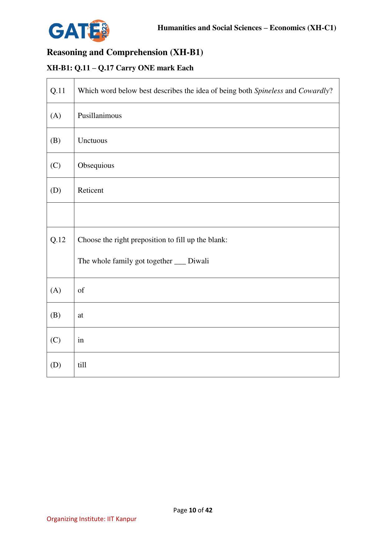 GATE 2023 Humanities & Social Sciences – Economics (XH-C1) Question Paper - Page 10
