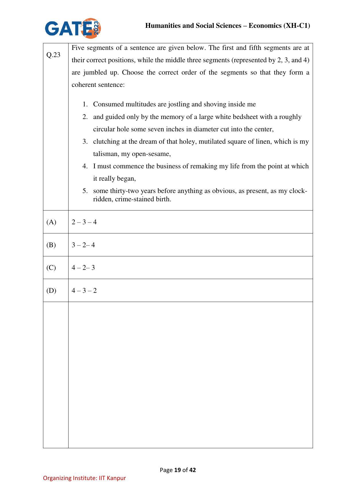 GATE 2023 Humanities & Social Sciences – Economics (XH-C1) Question Paper - Page 19