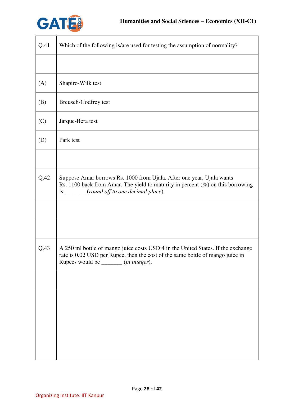 GATE 2023 Humanities & Social Sciences – Economics (XH-C1) Question Paper - Page 28