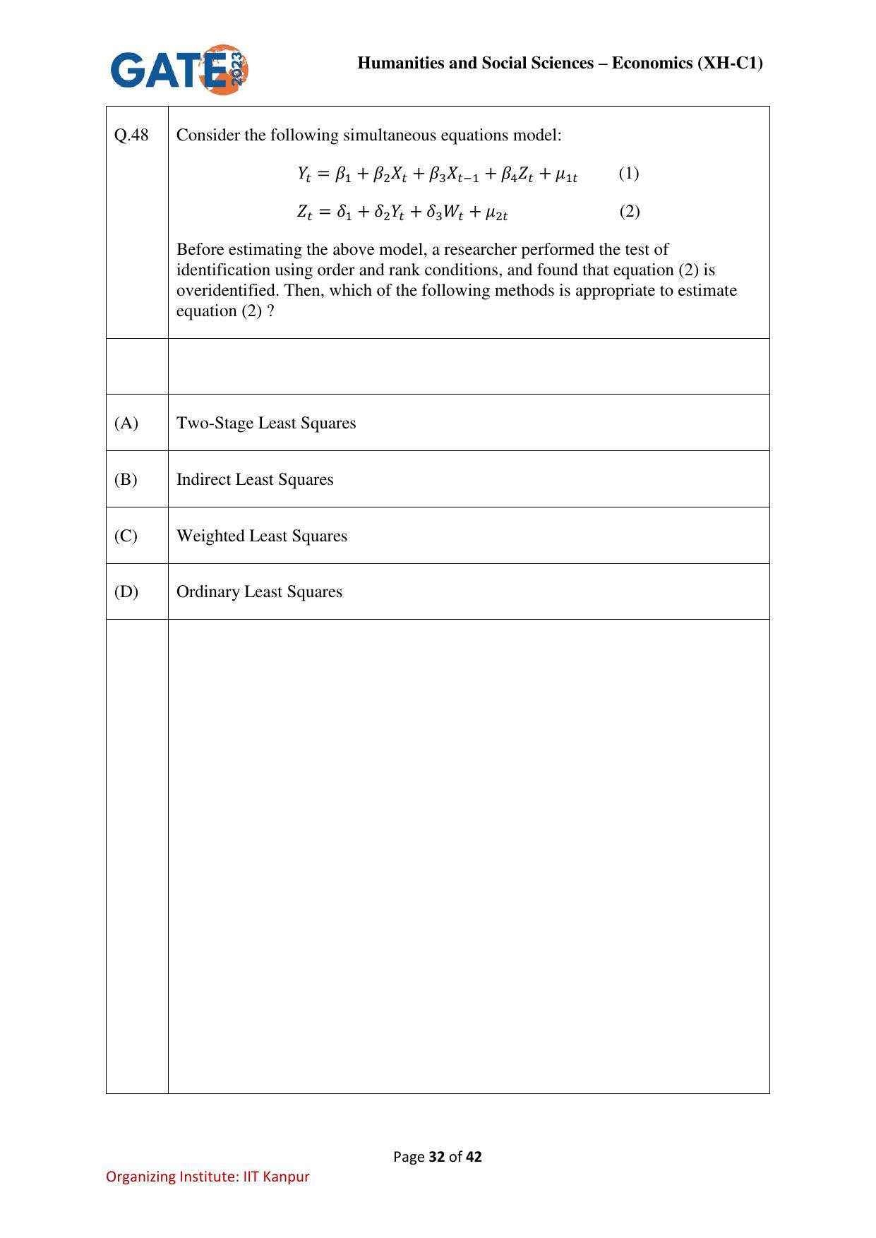 GATE 2023 Humanities & Social Sciences – Economics (XH-C1) Question Paper - Page 32