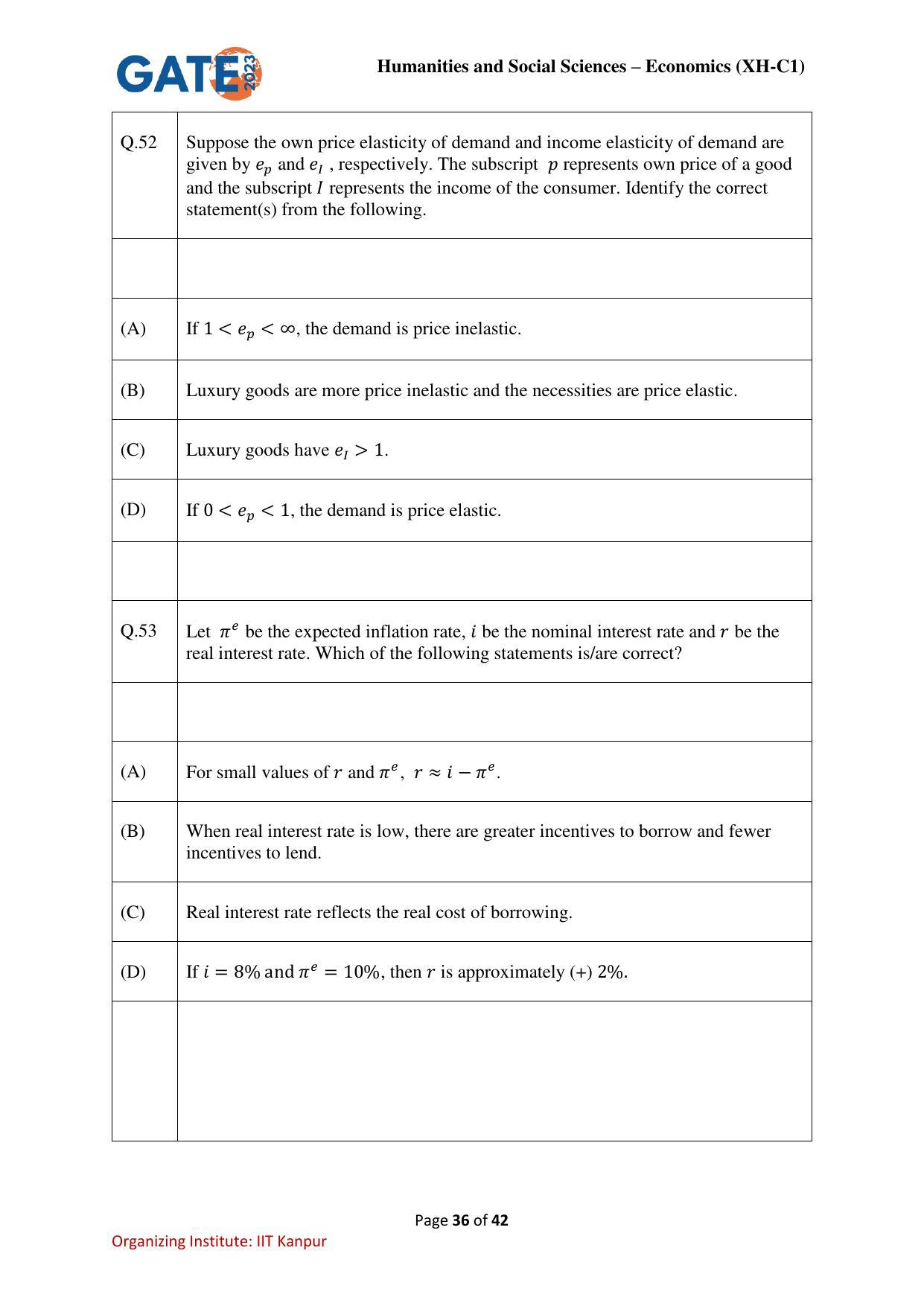 GATE 2023 Humanities & Social Sciences – Economics (XH-C1) Question Paper - Page 36