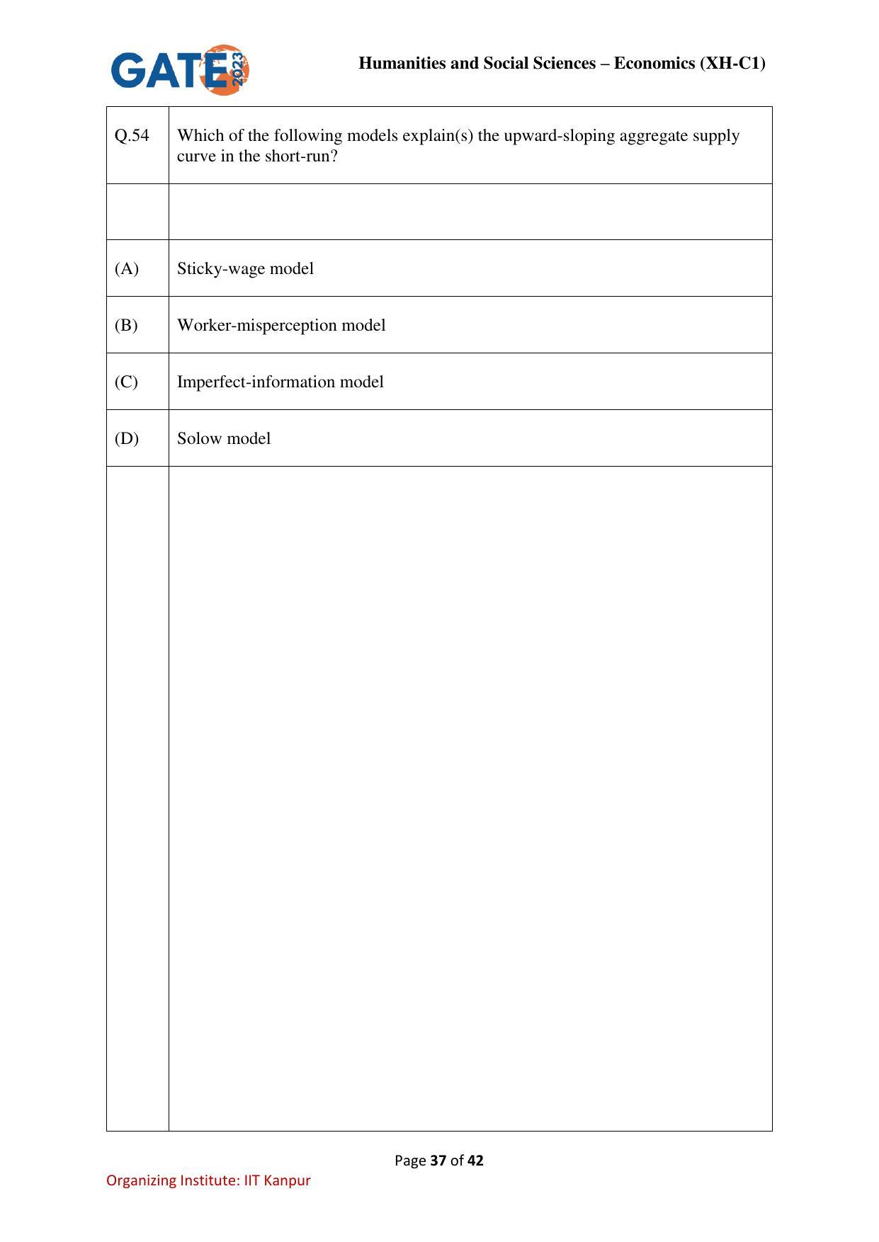 GATE 2023 Humanities & Social Sciences – Economics (XH-C1) Question Paper - Page 37