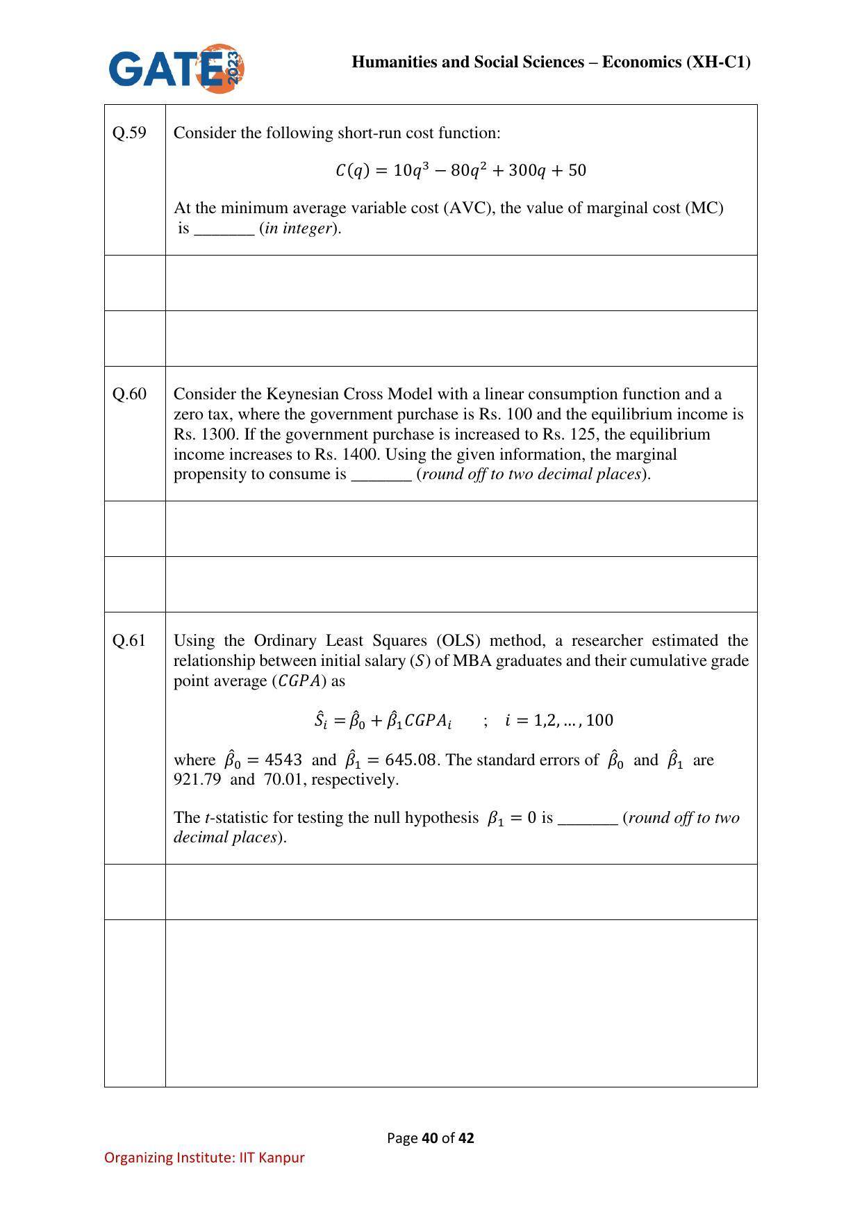 GATE 2023 Humanities & Social Sciences – Economics (XH-C1) Question Paper - Page 40