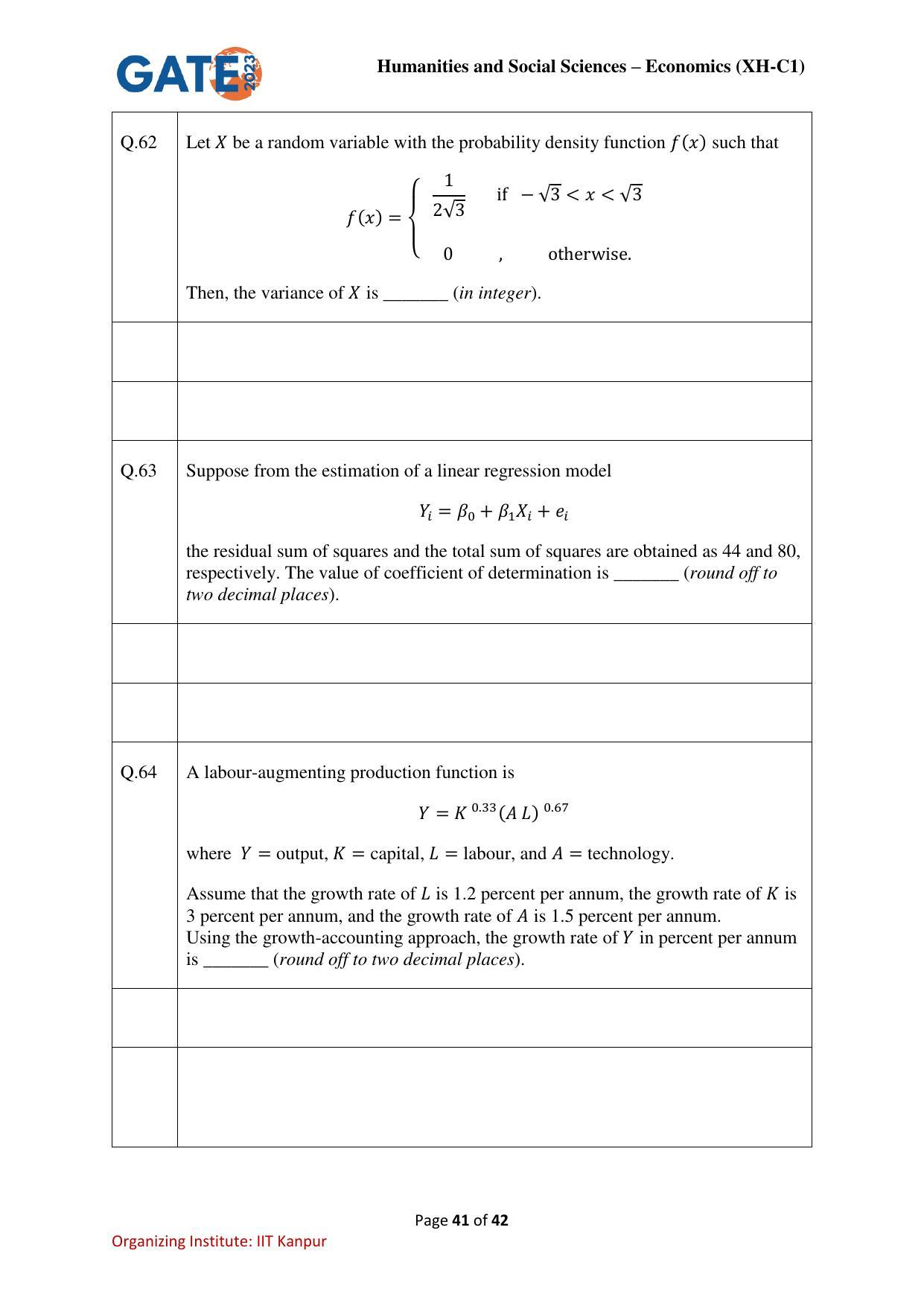 GATE 2023 Humanities & Social Sciences – Economics (XH-C1) Question Paper - Page 41