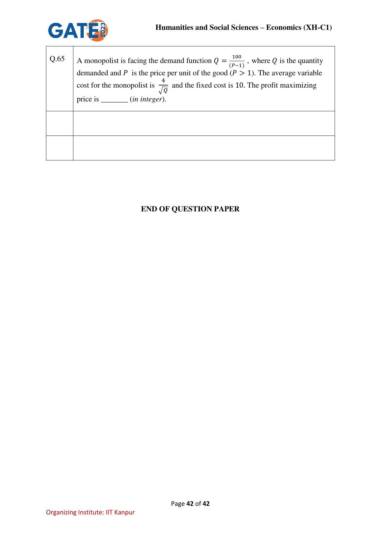 GATE 2023 Humanities & Social Sciences – Economics (XH-C1) Question Paper - Page 42