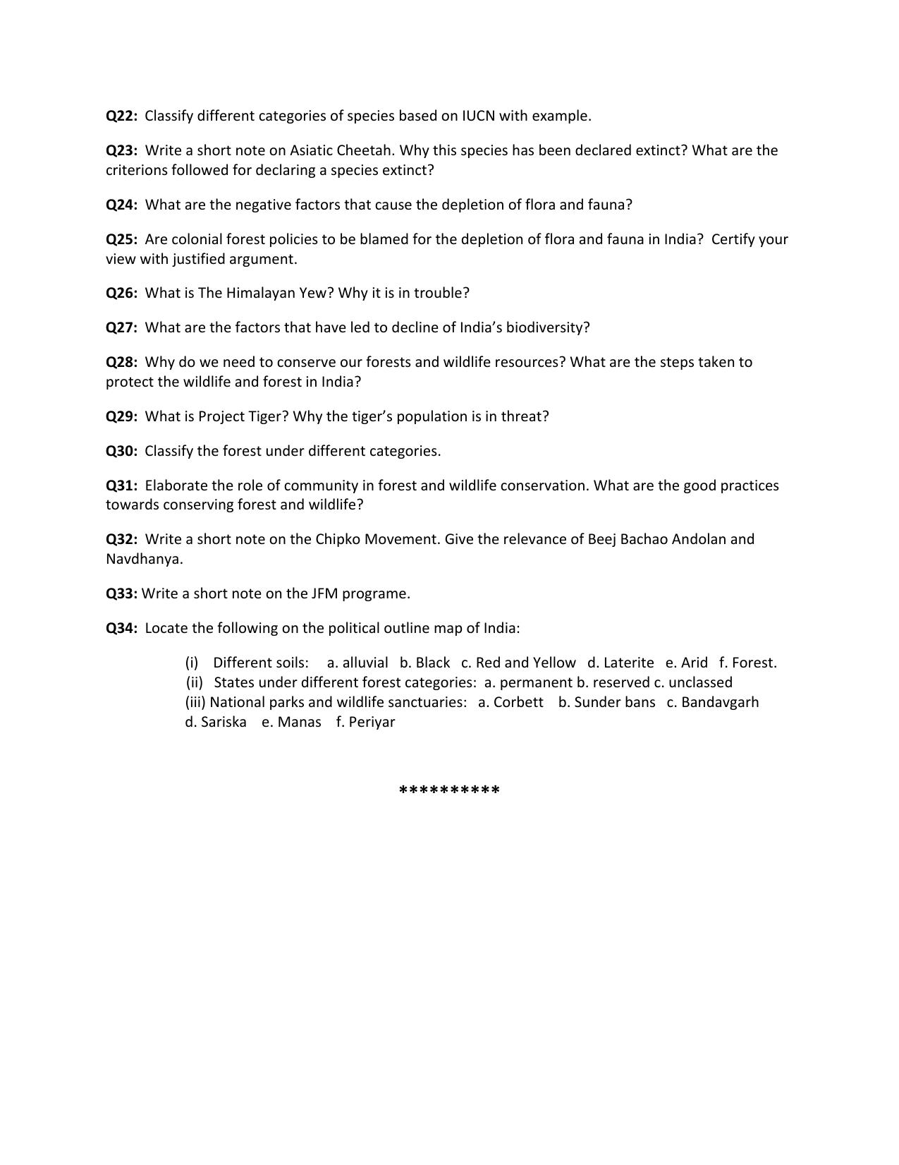 CBSE Worksheets for Class 10 Social Science Geography Forest and Wildlife Resources Assignment 2 - Page 2