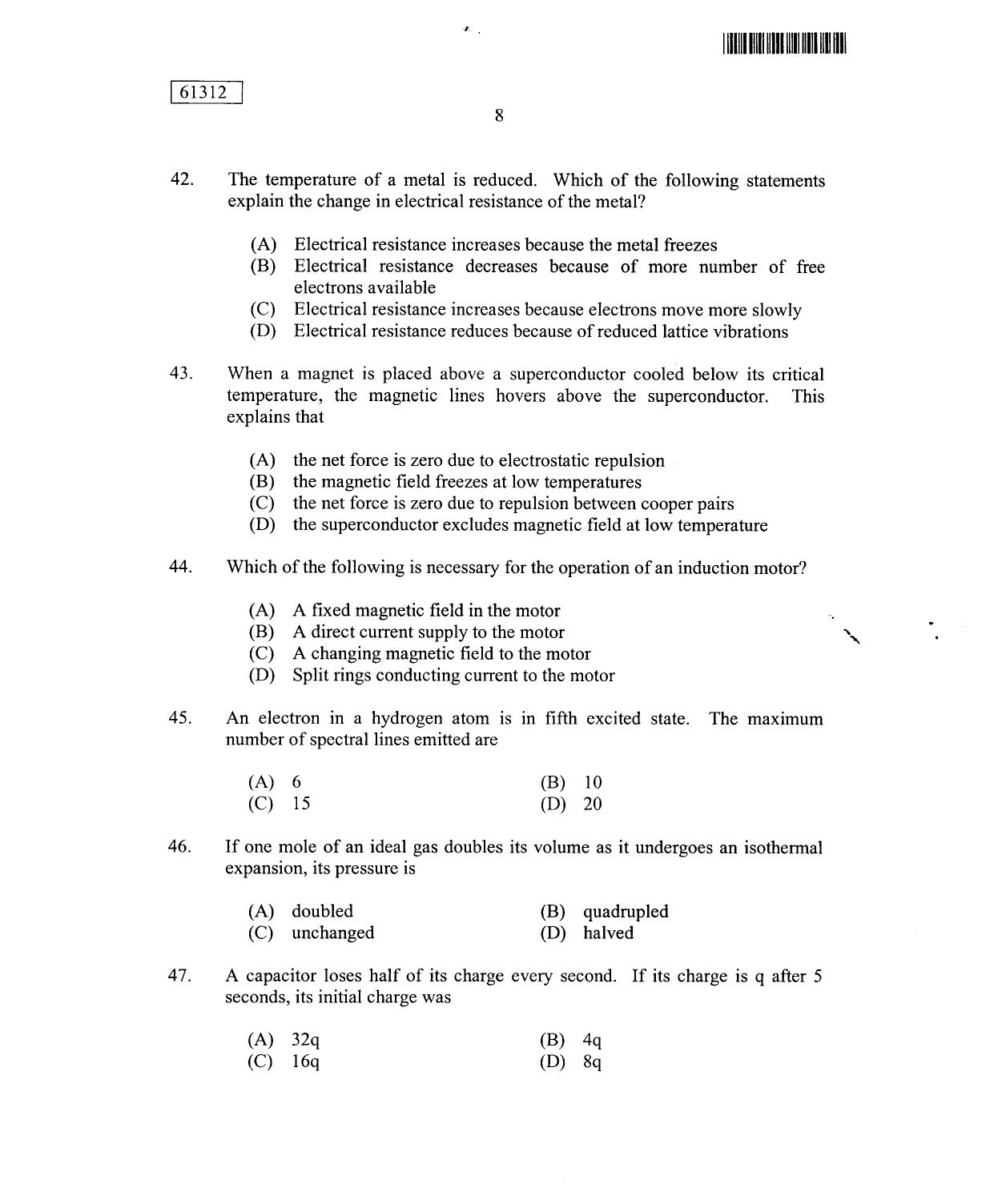CUSAT CAT 2012 Physics Question Paper - Page 9