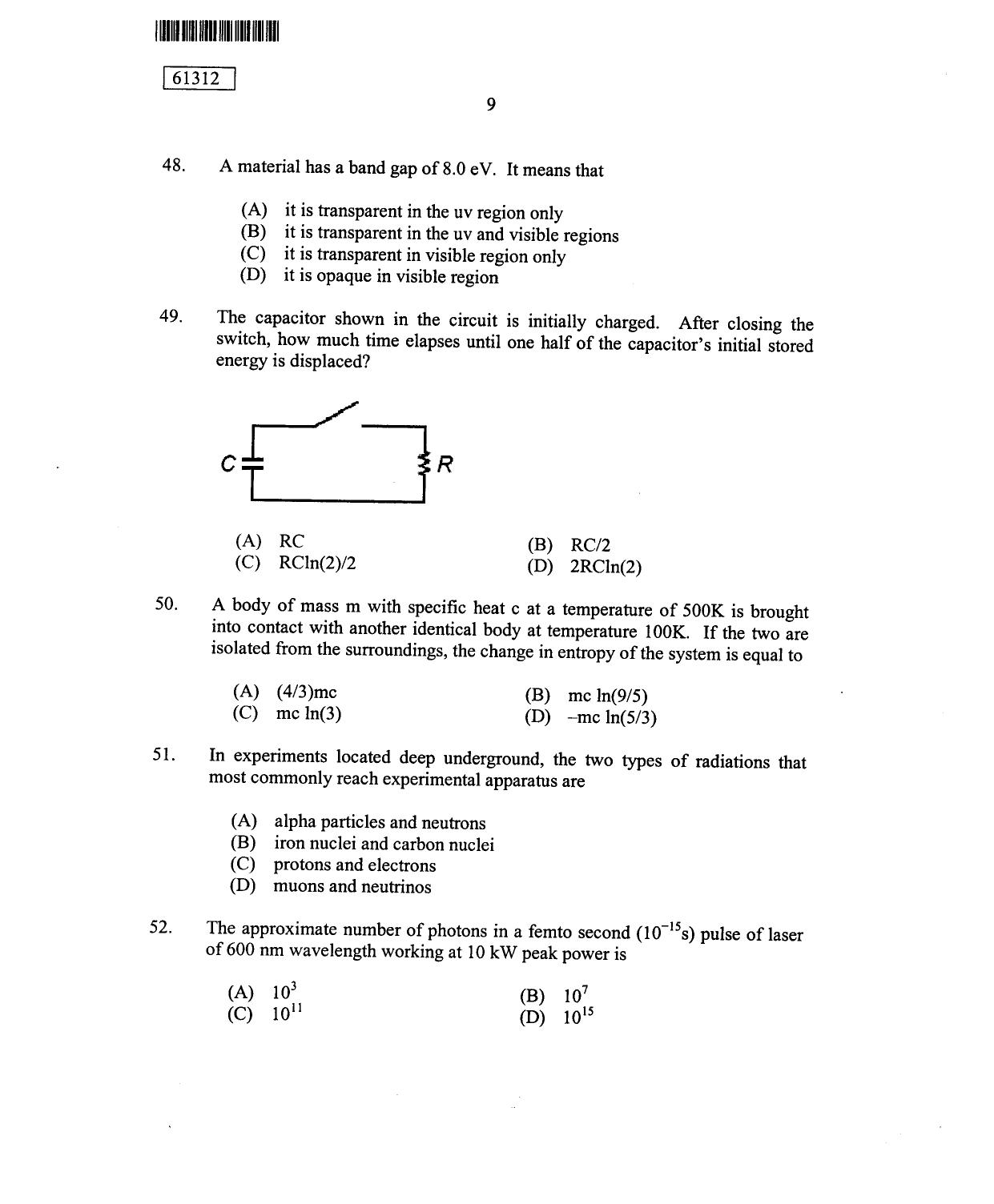 CUSAT CAT 2012 Physics Question Paper - Page 10