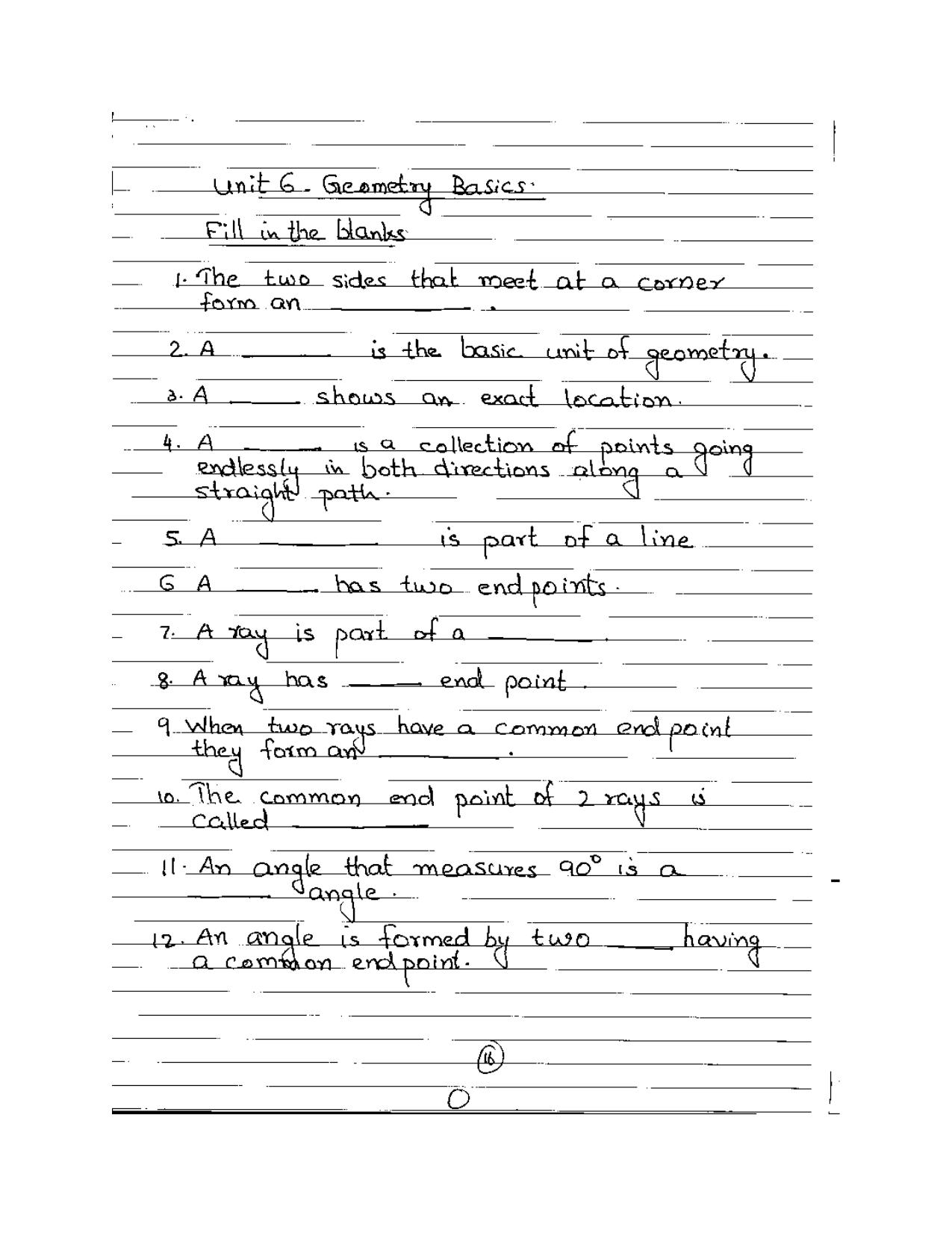 Worksheet for Class 5 Maths Geometry basics Assignment - Page 1