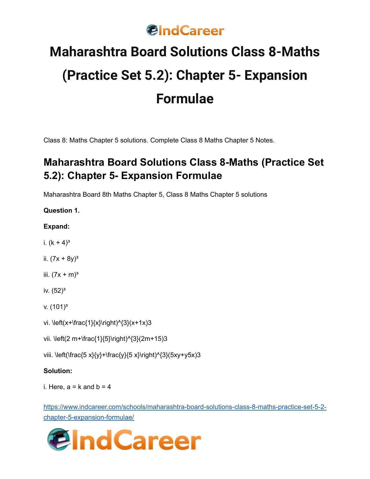 Maharashtra Board Solutions Class 8-Maths (Practice Set 5.2): Chapter 5- Expansion Formulae - Page 2