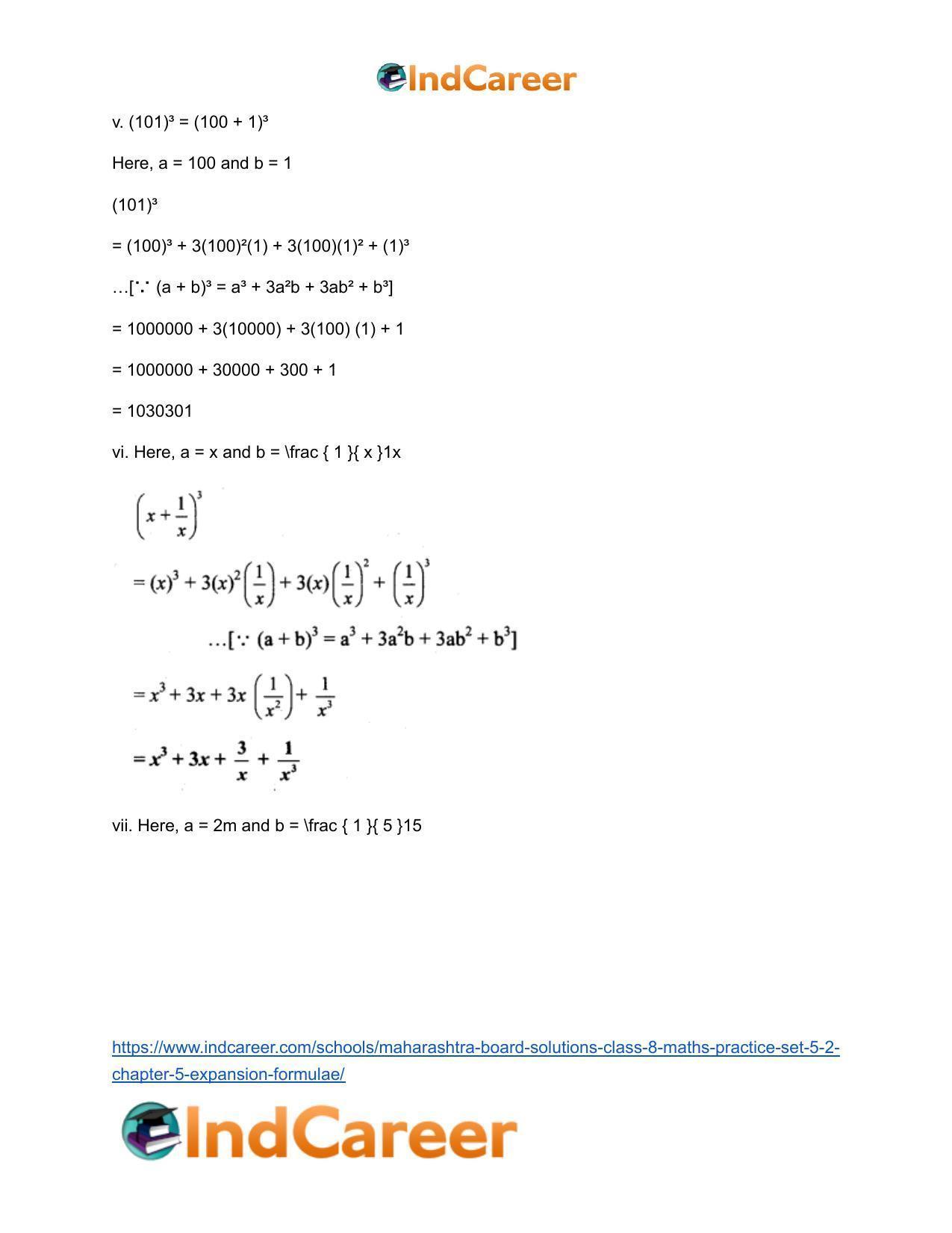 Maharashtra Board Solutions Class 8-Maths (Practice Set 5.2): Chapter 5- Expansion Formulae - Page 4